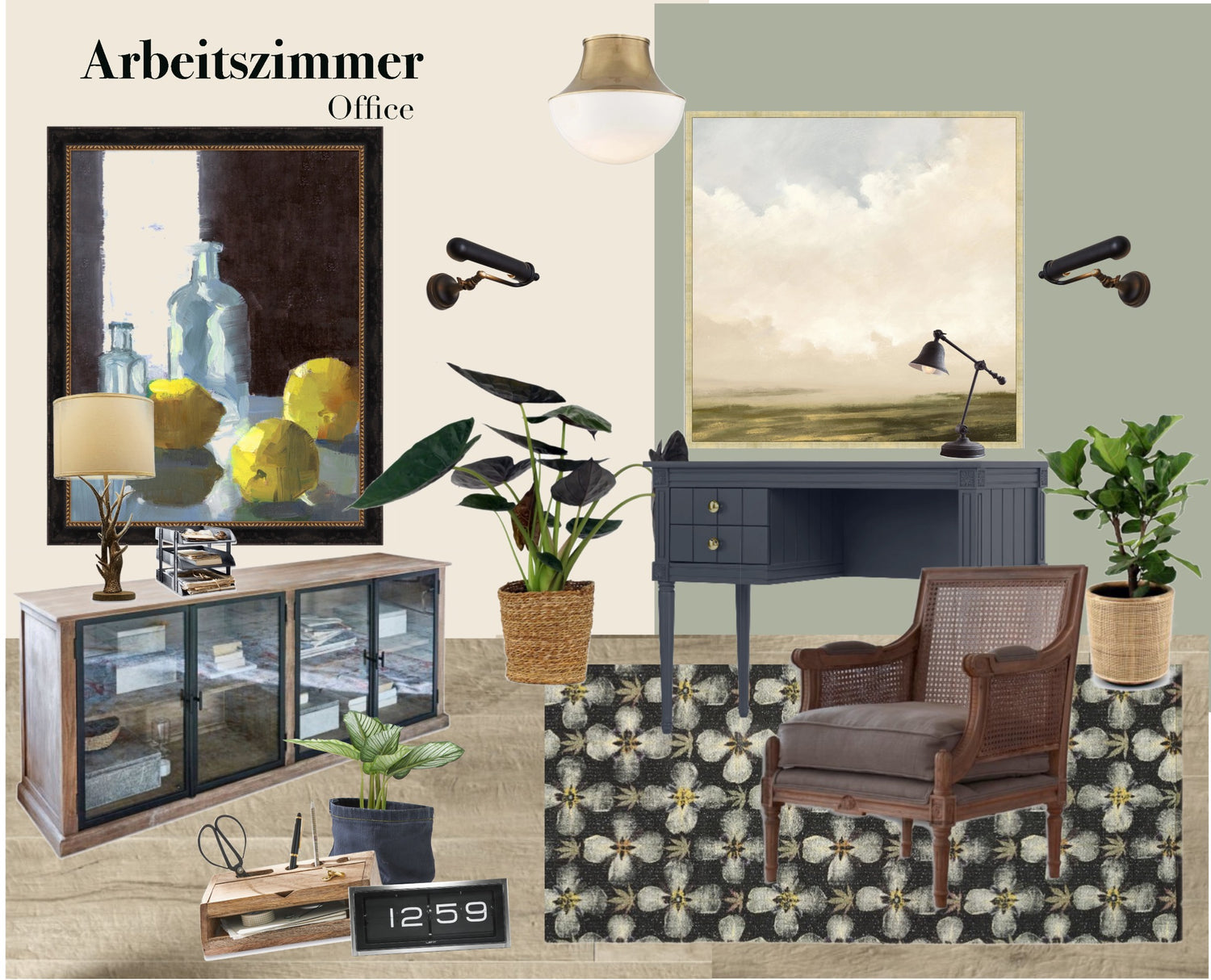 Moodboard eines Arbeitszimmers im Industrial-Look